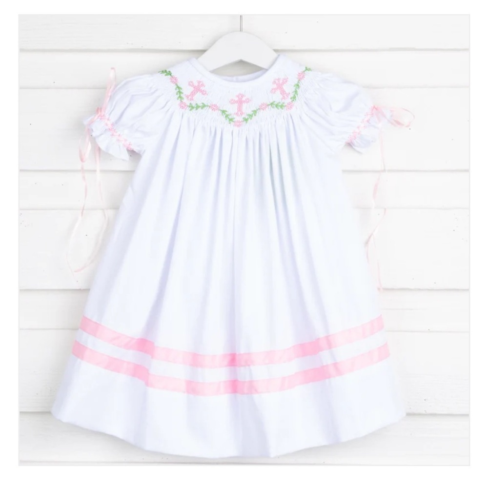 NEW Classic Whimsy Cross and Vine White Smocked Dress